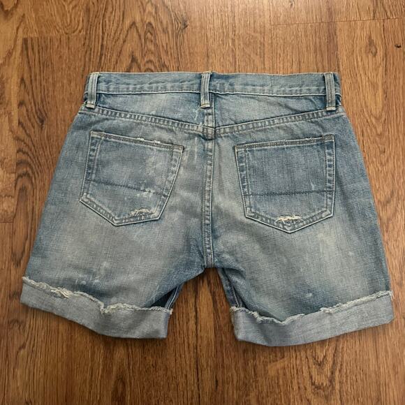 NSF blue denim distressed Chrissy cut off shorts 100% cotton 25 rolled up hem - Picture 5 of 9